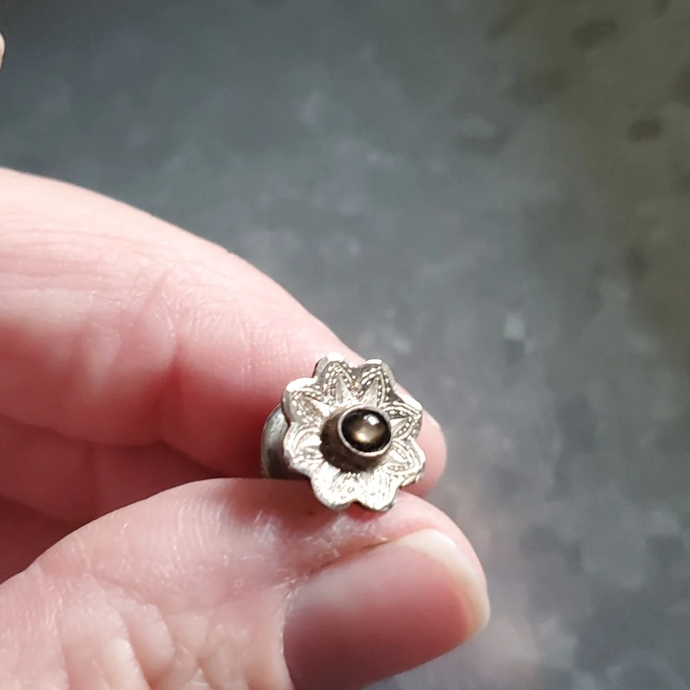 Vintage Silver Tie Tack with Smokey Grey Stone